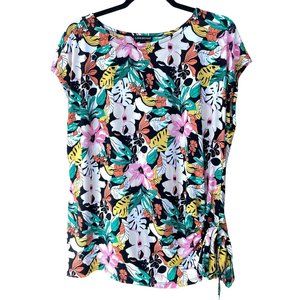 Lane Bryant Floral Spring Lightweight Blouse Top Tunic w Off Set Tie Wasit 14/16